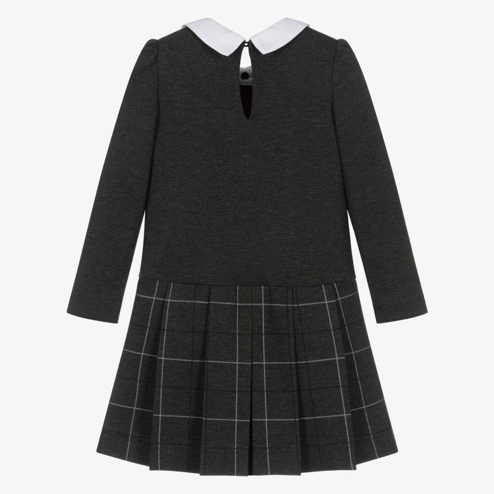 Monnalisa-Girls Grey Milano Jersey Dress with White Collar | Childrensalon Outlet