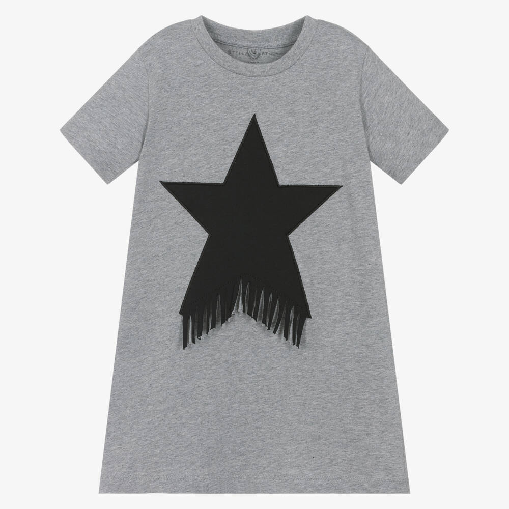Stella McCartney Kids-Платье из серого хлопка со звездами для девочек | Childrensalon Outlet