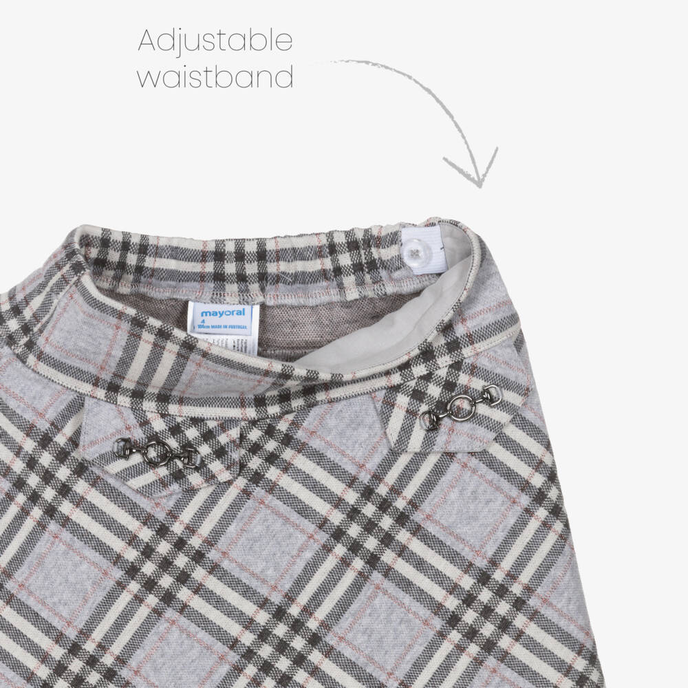 Mayoral-Girls Grey & Pink Glitter Check Skater Skirt | Childrensalon Outlet