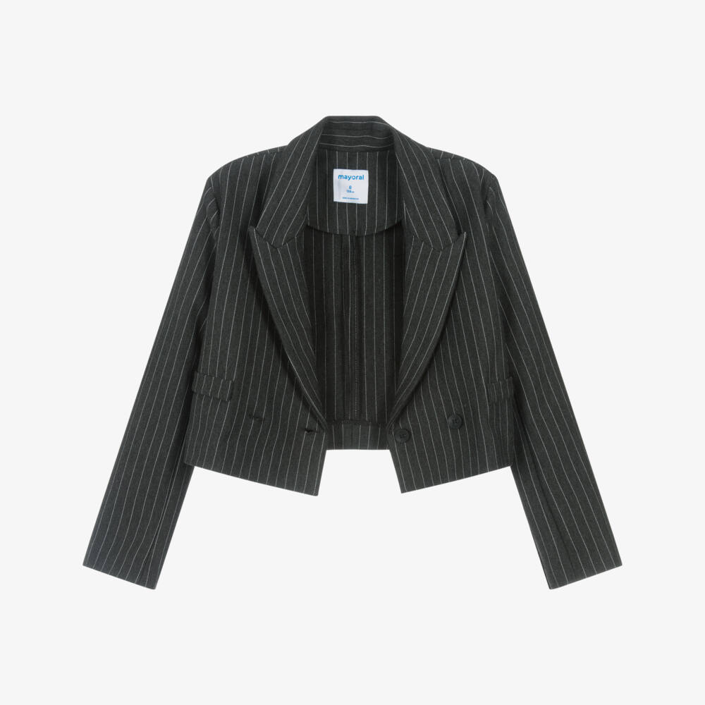 Mayoral-Girls Grey Pinstripe Double-Breasted Short Blazer | Childrensalon Outlet