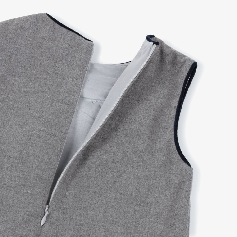 Patachou-Girls Grey Pleated Bow Dress with Navy Blue Piping | Childrensalon Outlet