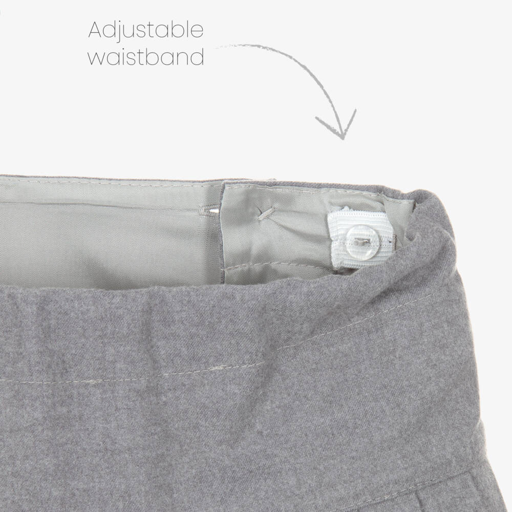 Piccola Speranza-Girls Grey Pleated Flannel Skirt with Blue Velvet Bows | Childrensalon Outlet