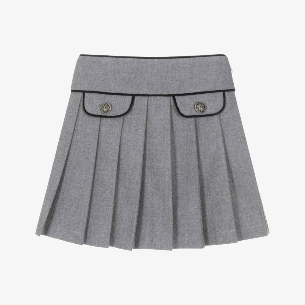 Patachou-تنورة رمادية مطوية للبنات بلمسات مخملية | Childrensalon Outlet