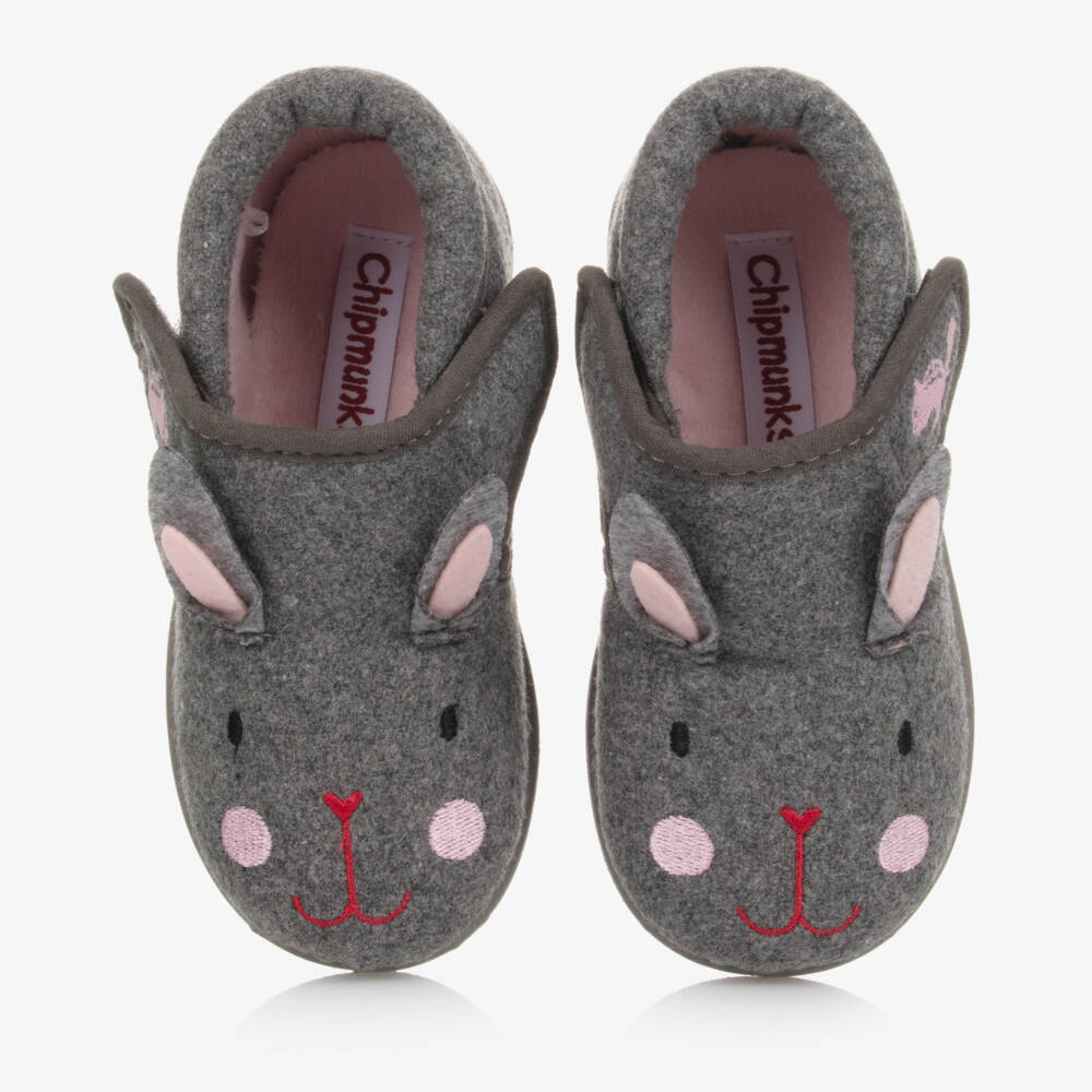 Chipmunks-Girls Grey Rabbit Slippers | Childrensalon Outlet