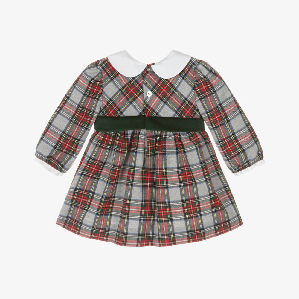 Pureté Du... Bébé-Girls Grey & Red Cotton Tartan Dress with Embroidered Collar | Childrensalon Outlet