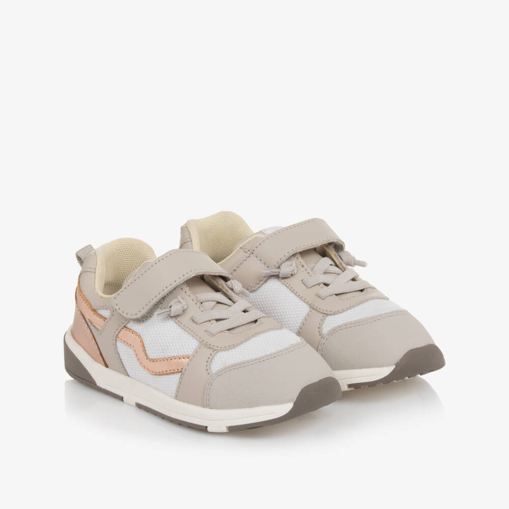 Old Soles-Girls Grey & Rose Gold Leather & Mesh Trainers  | Childrensalon Outlet