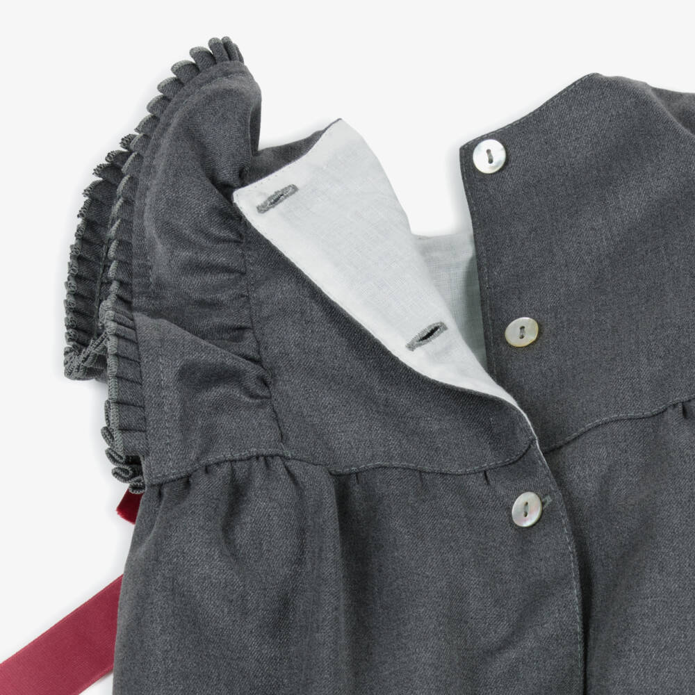 Phi Clothing-Girls Grey Shortie with Burgundy Red Velvet Bows | Childrensalon Outlet