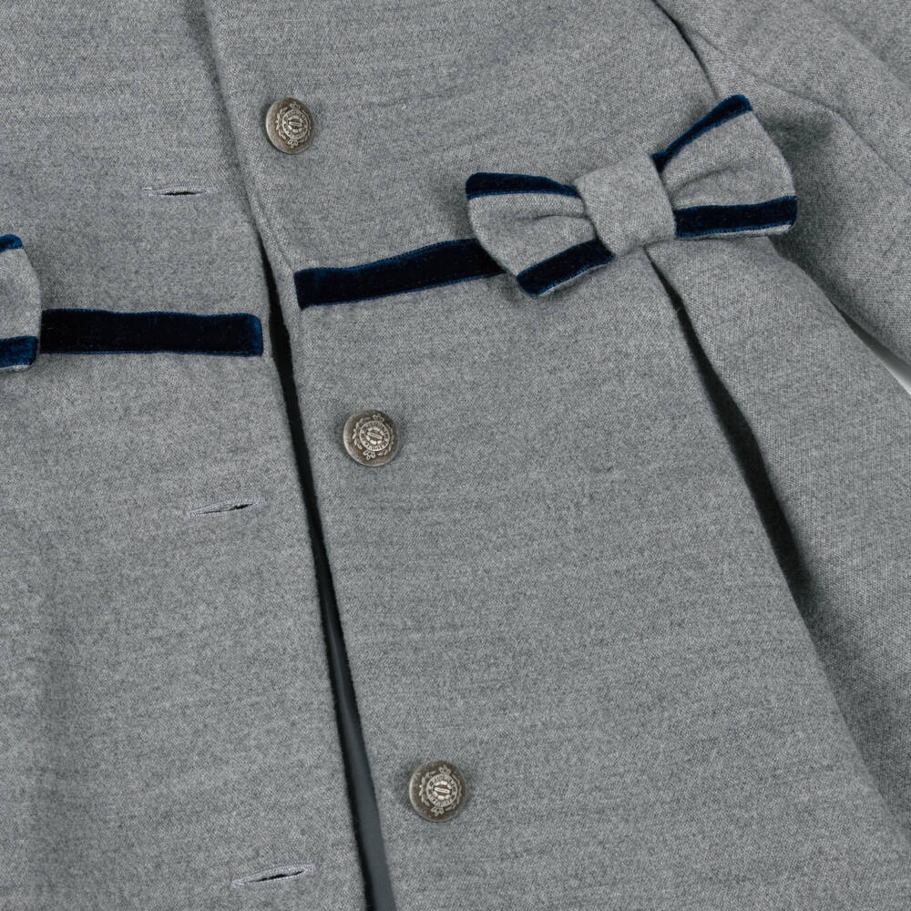 Patachou-Girls Grey Traditional Coat with Blue Velvet Trims | Childrensalon Outlet