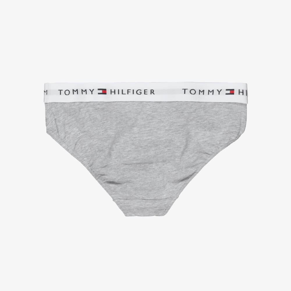Tommy Hilfiger-Girls Grey & White Cotton Knickers (2 Pack) | Childrensalon Outlet