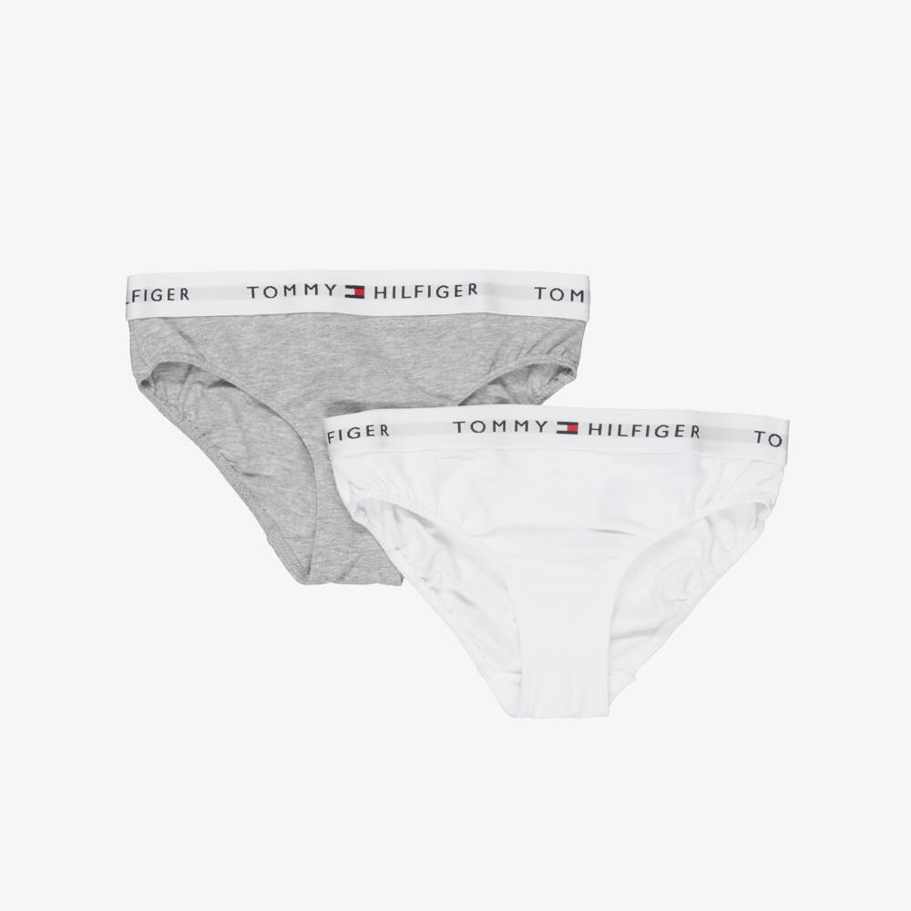 Tommy Hilfiger-Girls Grey & White Cotton Knickers (2 Pack) | Childrensalon Outlet