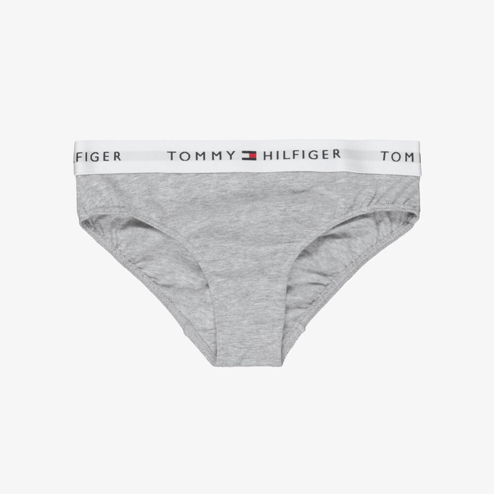 Tommy Hilfiger-Girls Grey & White Cotton Knickers (2 Pack) | Childrensalon Outlet