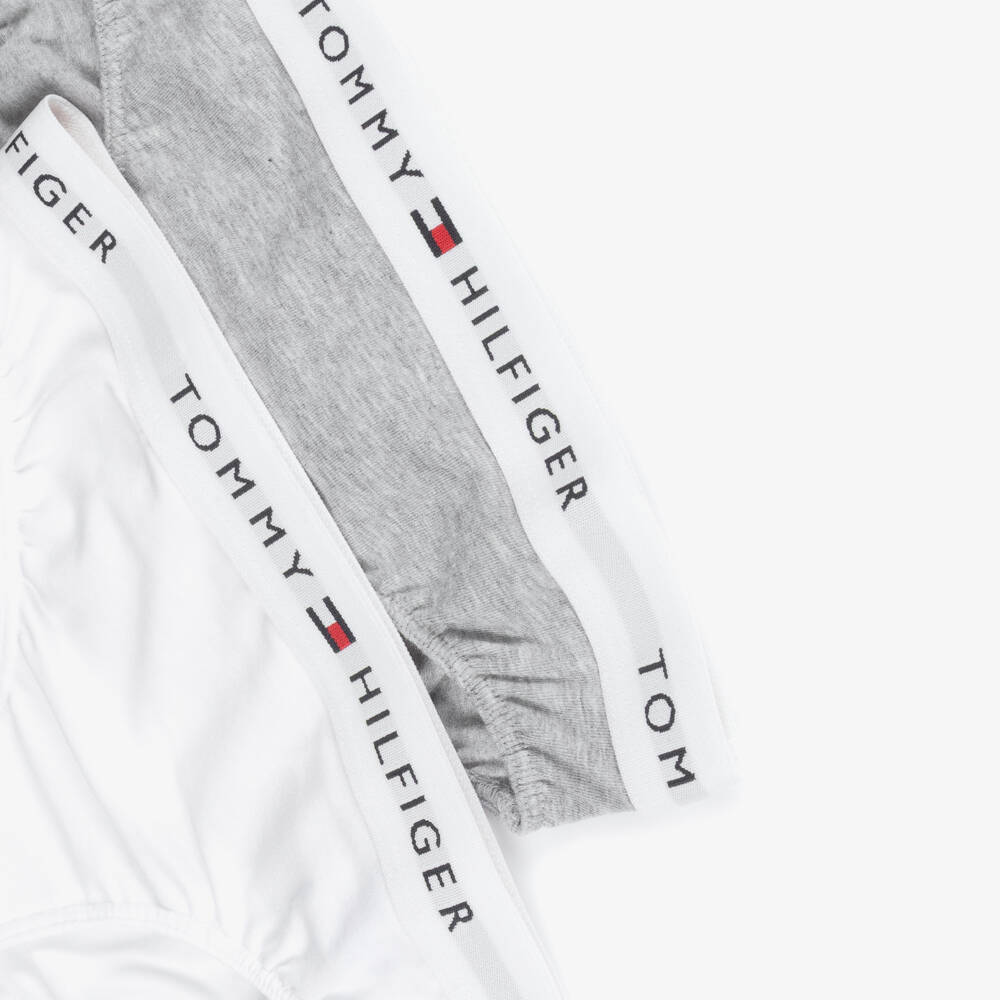 Tommy Hilfiger-Girls Grey & White Cotton Knickers (2 Pack) | Childrensalon Outlet