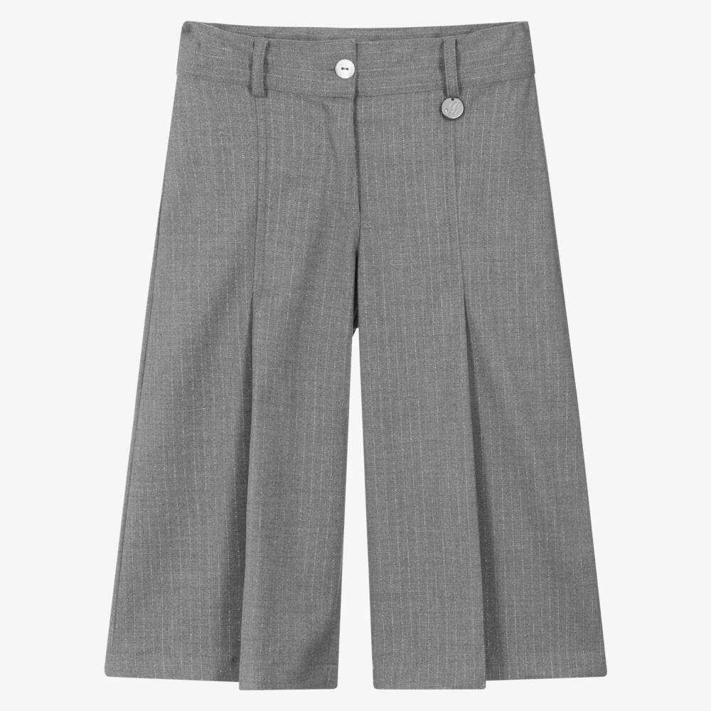 Lapin House-Girls Grey Wide-Leg Trousers with Metallic Silver Stripe | Childrensalon Outlet