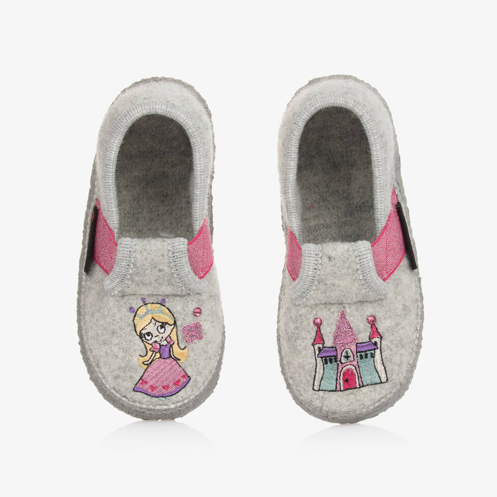 Giesswein-Girls Grey Wool Princess Slippers | Childrensalon Outlet