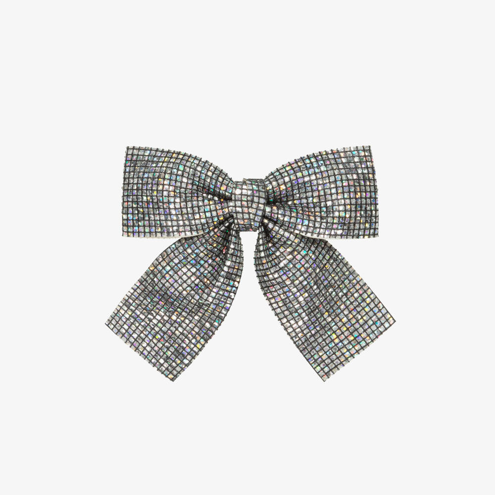 Mimi & Lula-Girls Iridescent Silver Disco Ball Bow (10cm) | Childrensalon Outlet