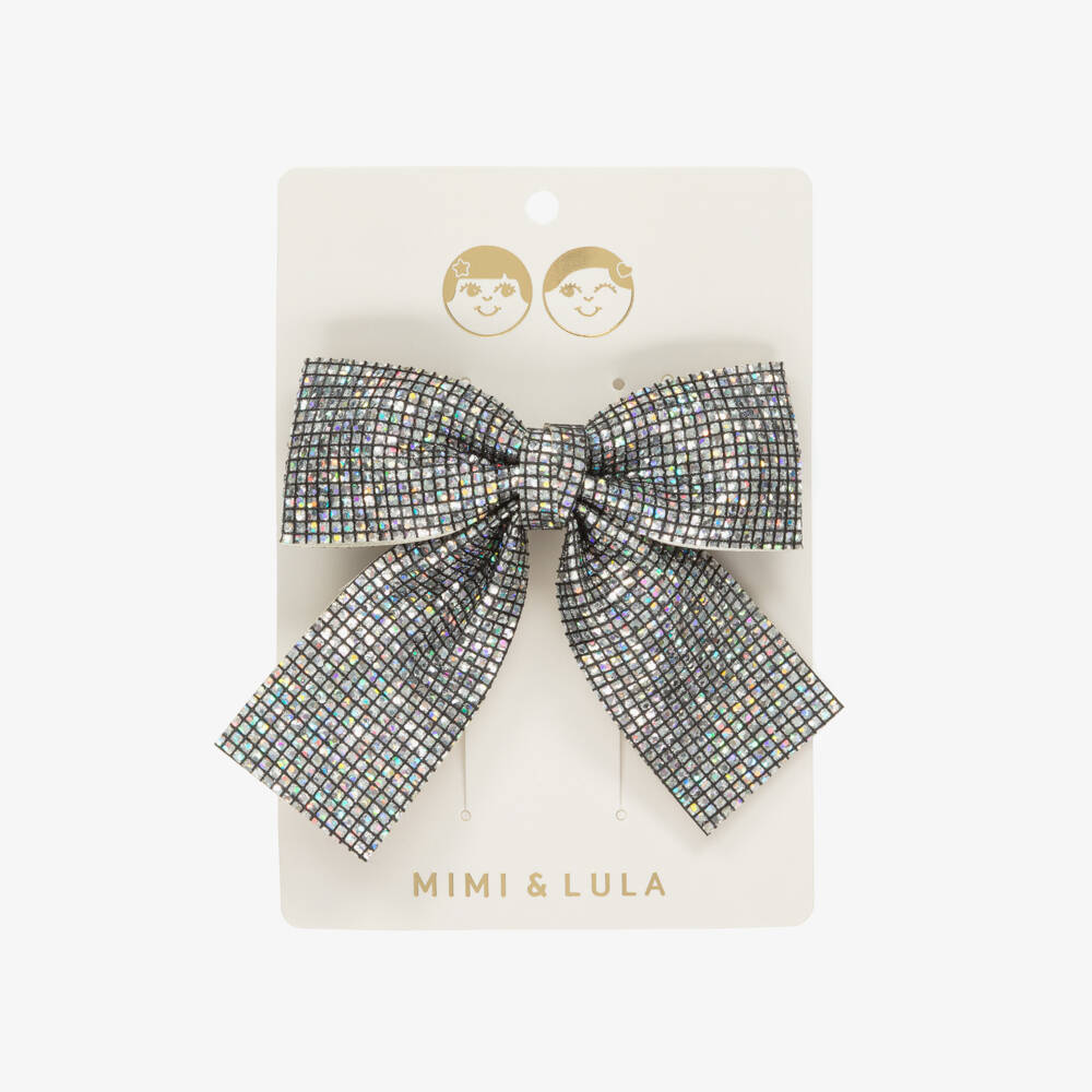 Mimi & Lula-Girls Iridescent Silver Disco Ball Bow (10cm) | Childrensalon Outlet
