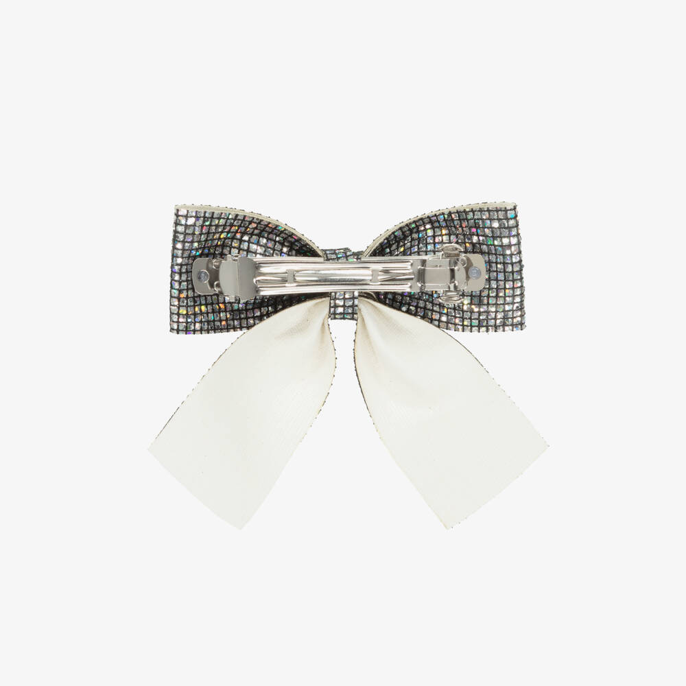Mimi & Lula-Girls Iridescent Silver Disco Ball Bow (10cm) | Childrensalon Outlet
