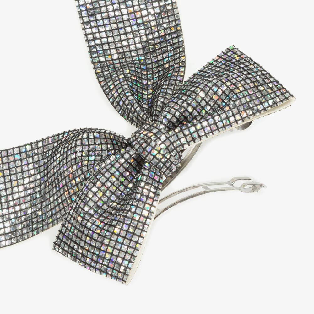 Mimi & Lula-Girls Iridescent Silver Disco Ball Bow (10cm) | Childrensalon Outlet