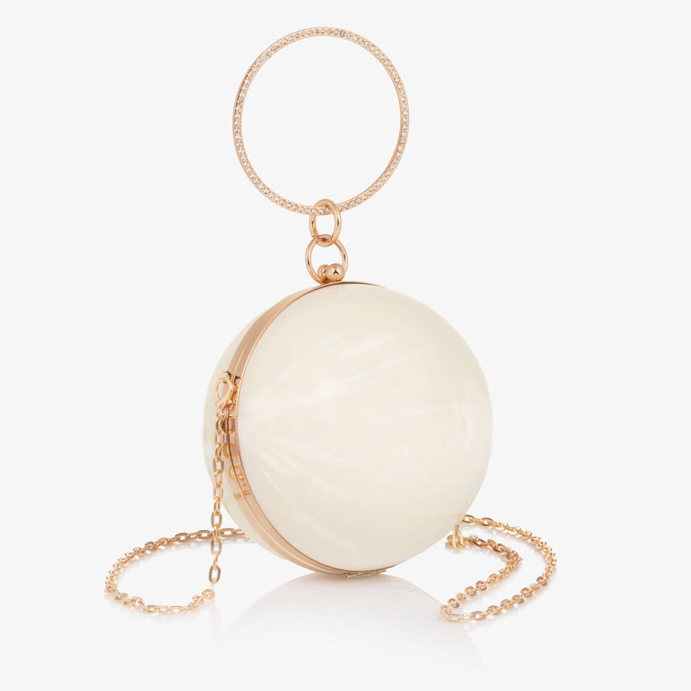 Junona-Girls Ivory Ball Handbag with Diamanté Handle | Childrensalon Outlet