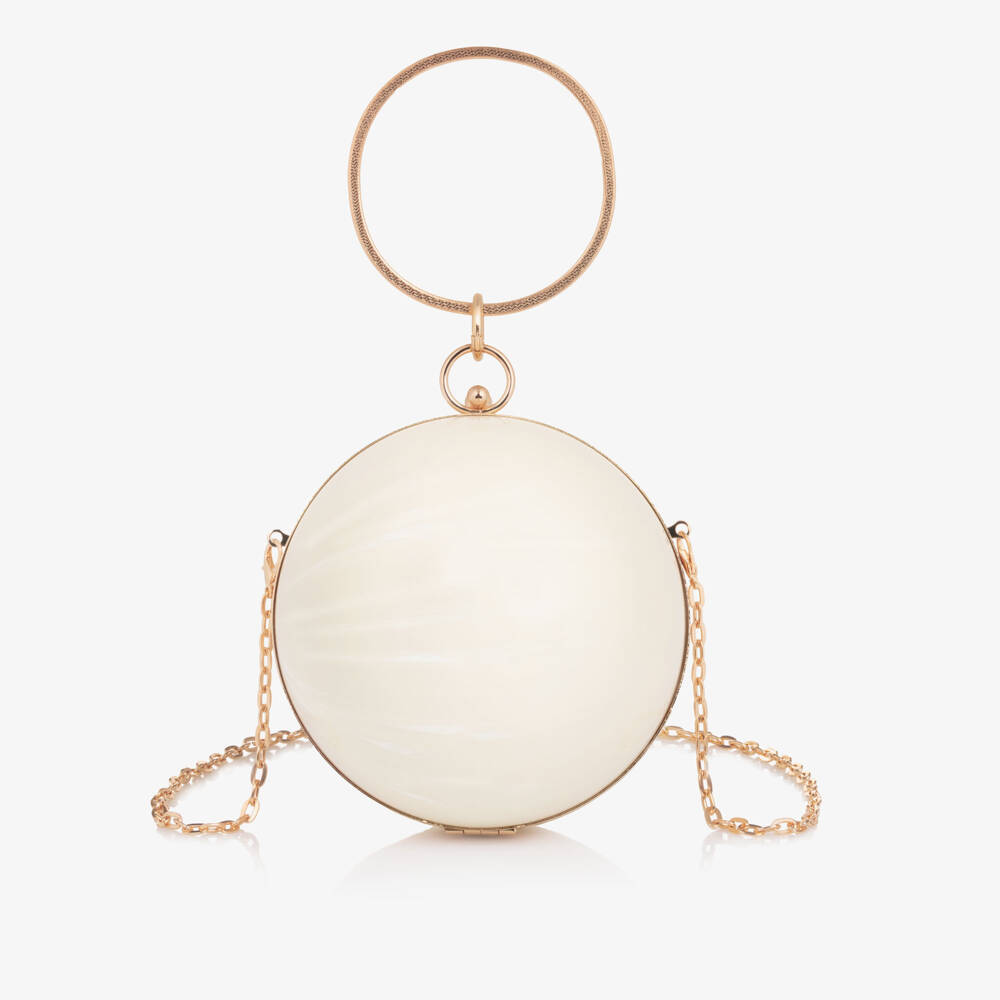 Junona-Girls Ivory Ball Handbag with Diamanté Handle | Childrensalon Outlet