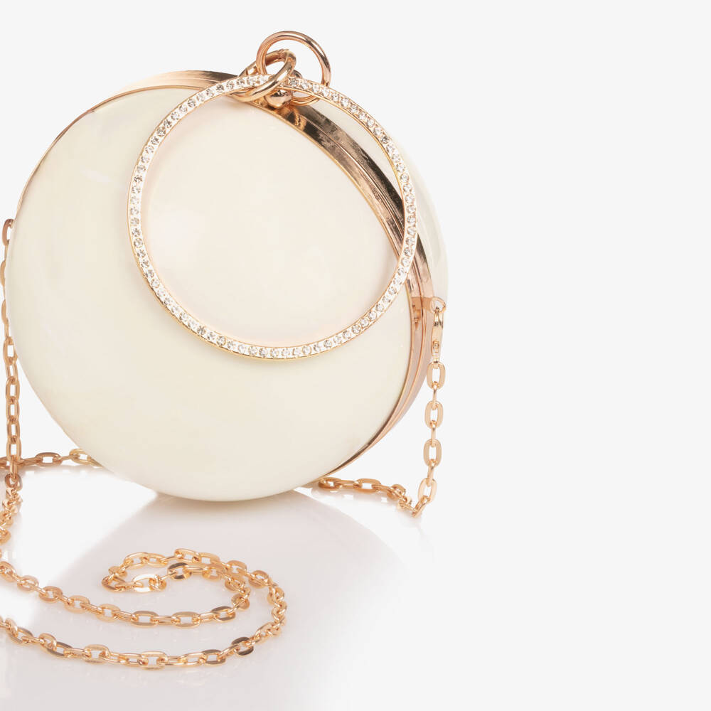 Junona-Girls Ivory Ball Handbag with Diamanté Handle | Childrensalon Outlet