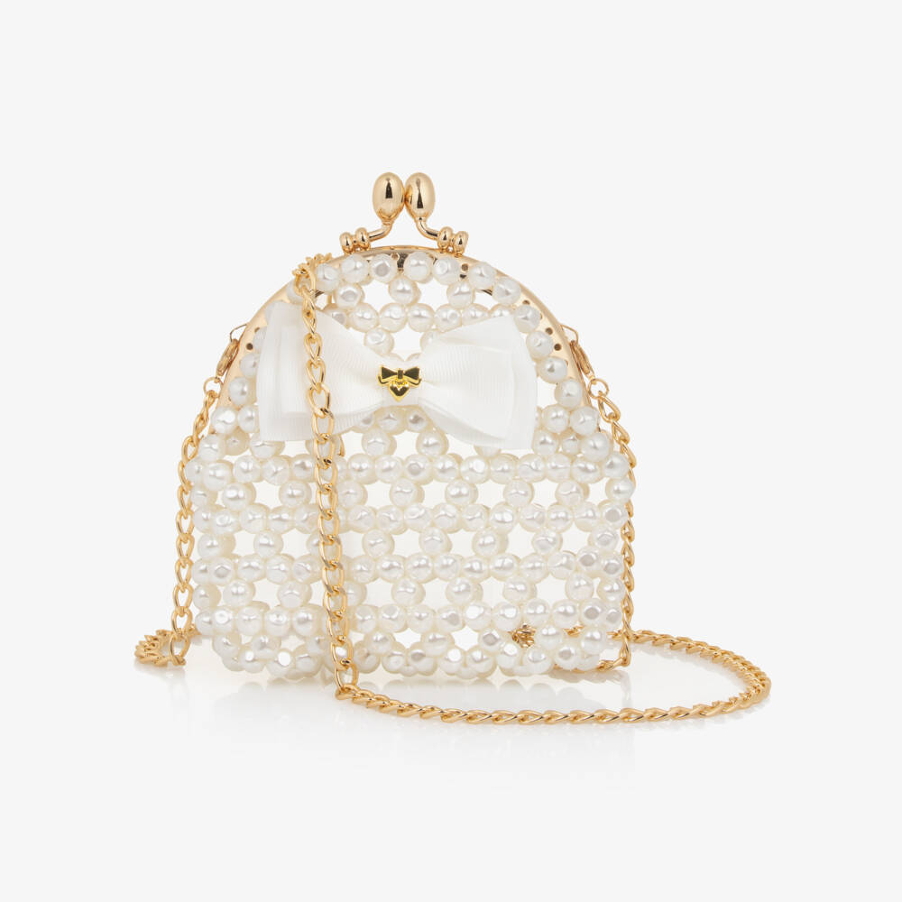 Angel's Face-Girls Ivory Beaded Faux Pearl Bag (11cm) | Childrensalon Outlet