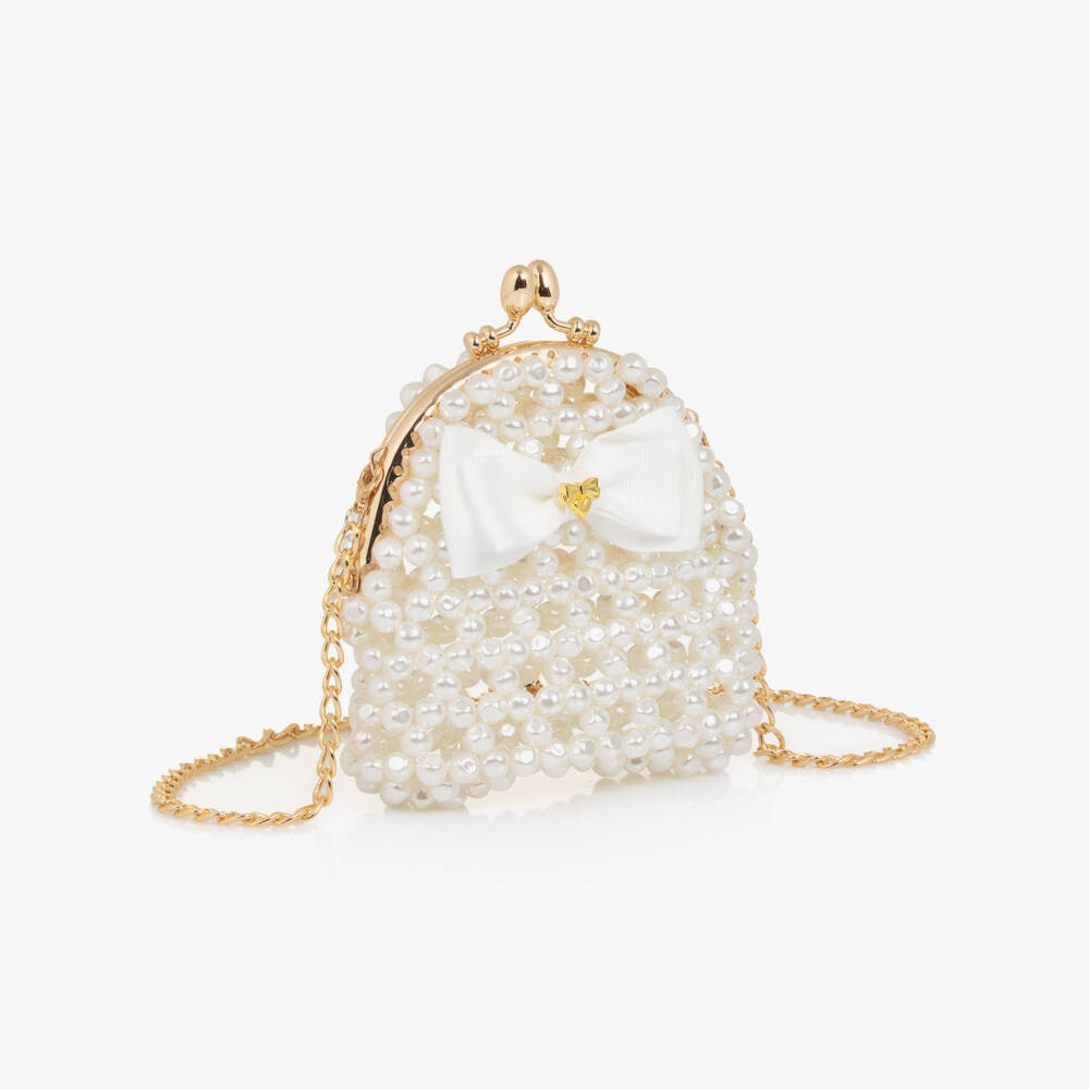 Angel's Face-Girls Ivory Beaded Faux Pearl Bag (11cm) | Childrensalon Outlet