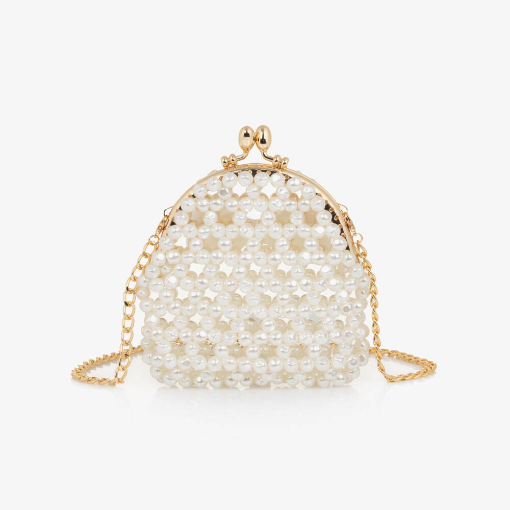 Angel's Face-Girls Ivory Beaded Faux Pearl Bag (11cm) | Childrensalon Outlet