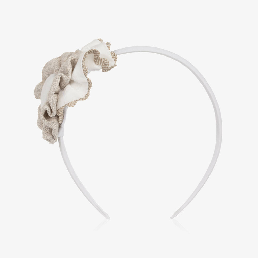 Miranda-Girls Ivory & Beige Flower Rosette Hairband | Childrensalon Outlet