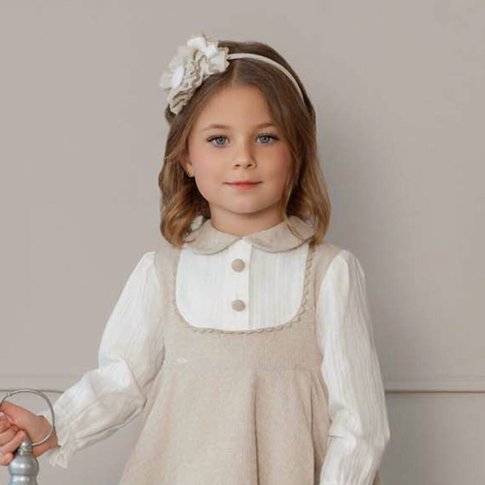 Miranda-Girls Ivory & Beige Flower Rosette Hairband | Childrensalon Outlet