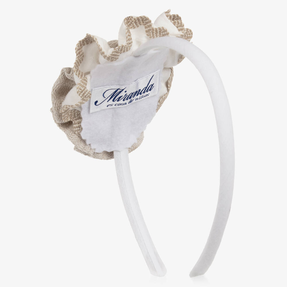 Miranda-Girls Ivory & Beige Flower Rosette Hairband | Childrensalon Outlet