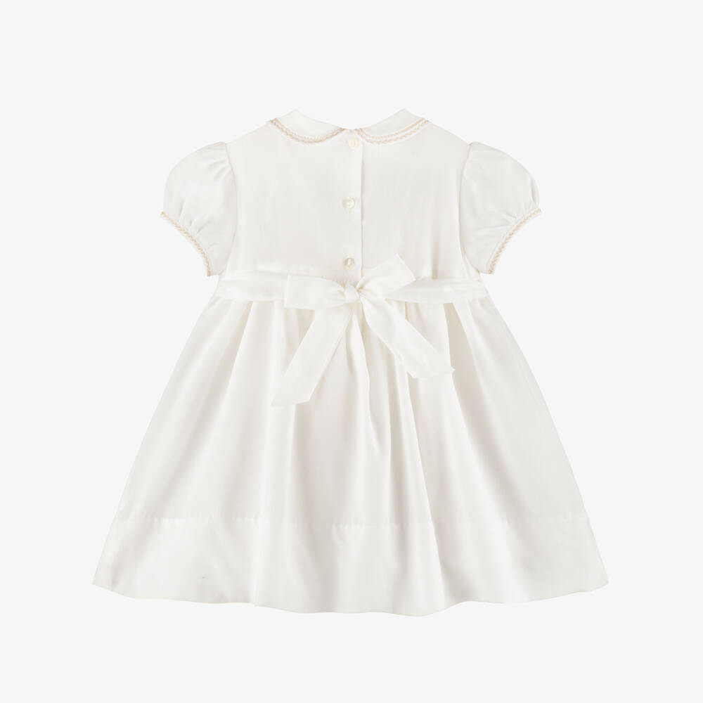 Sarah Louise-Girls Ivory & Beige Hand-Smocked Dress | Childrensalon Outlet