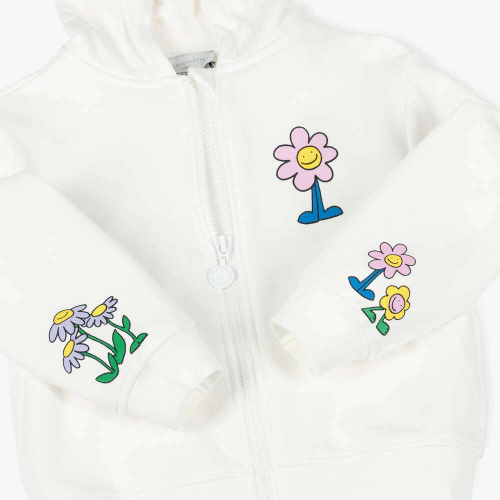 Stella McCartney Kids-Girls Ivory 'Being Kind Is Cool' Cotton Zip-Up Hoodie | Childrensalon Outlet