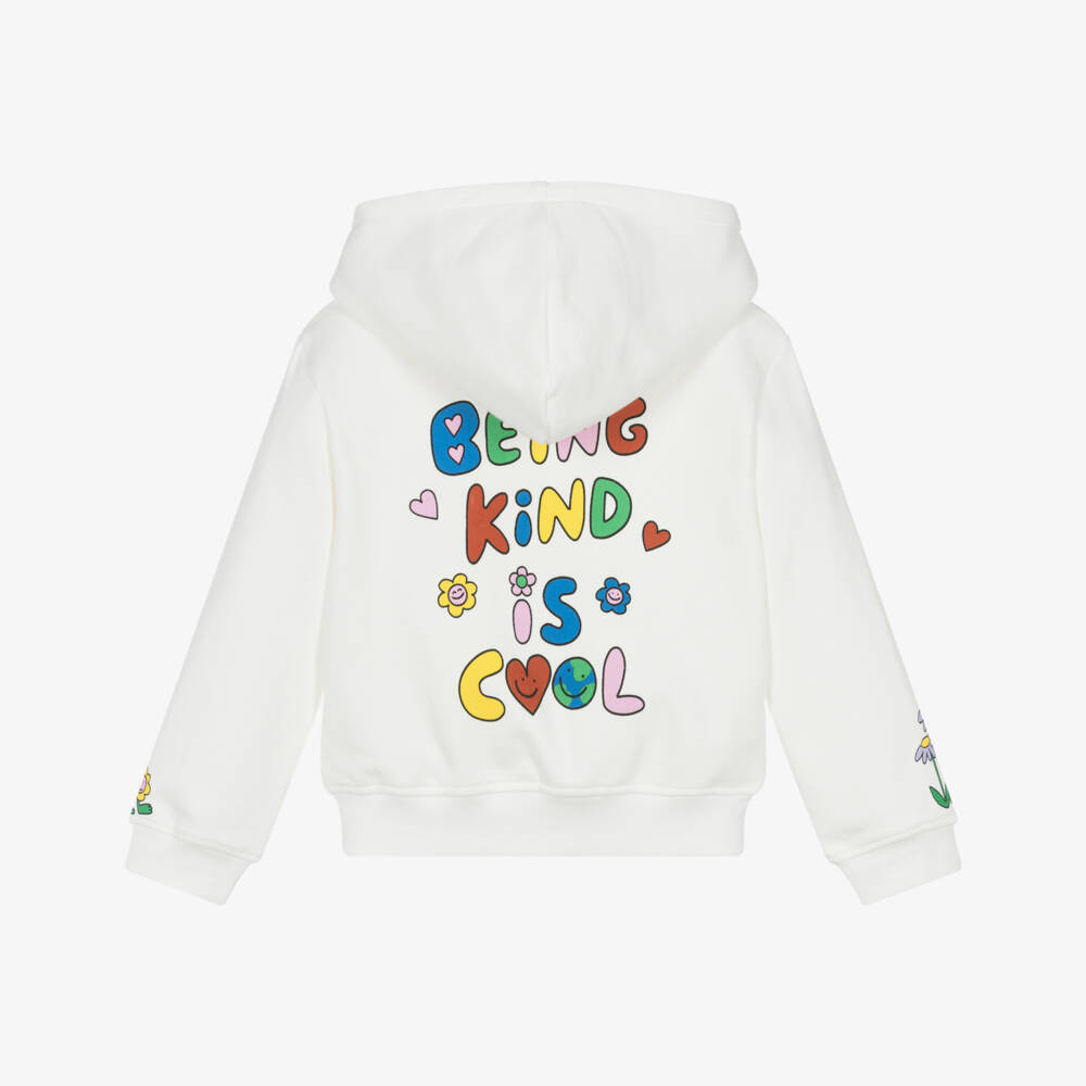Stella McCartney Kids-Girls Ivory 'Being Kind Is Cool' Cotton Zip-Up Hoodie | Childrensalon Outlet
