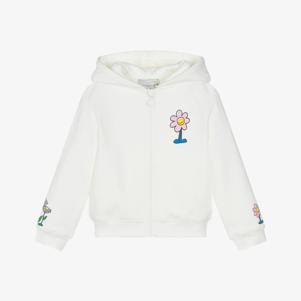 Stella McCartney Kids-Girls Ivory 'Being Kind Is Cool' Cotton Zip-Up Hoodie | Childrensalon Outlet