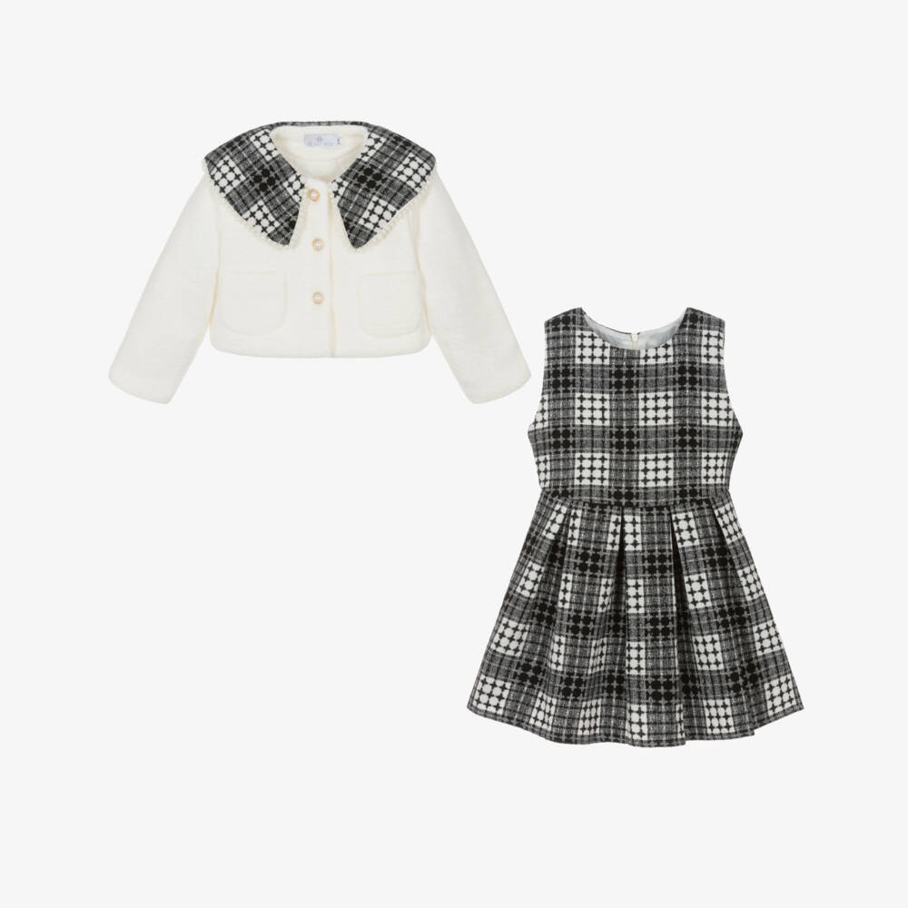 Beau KiD-Girls Ivory & Black Check Dress & Jacket Set | Childrensalon Outlet