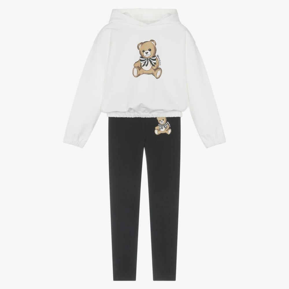 Moschino-طقم هودي عاجي وأسود للبنات | Childrensalon Outlet