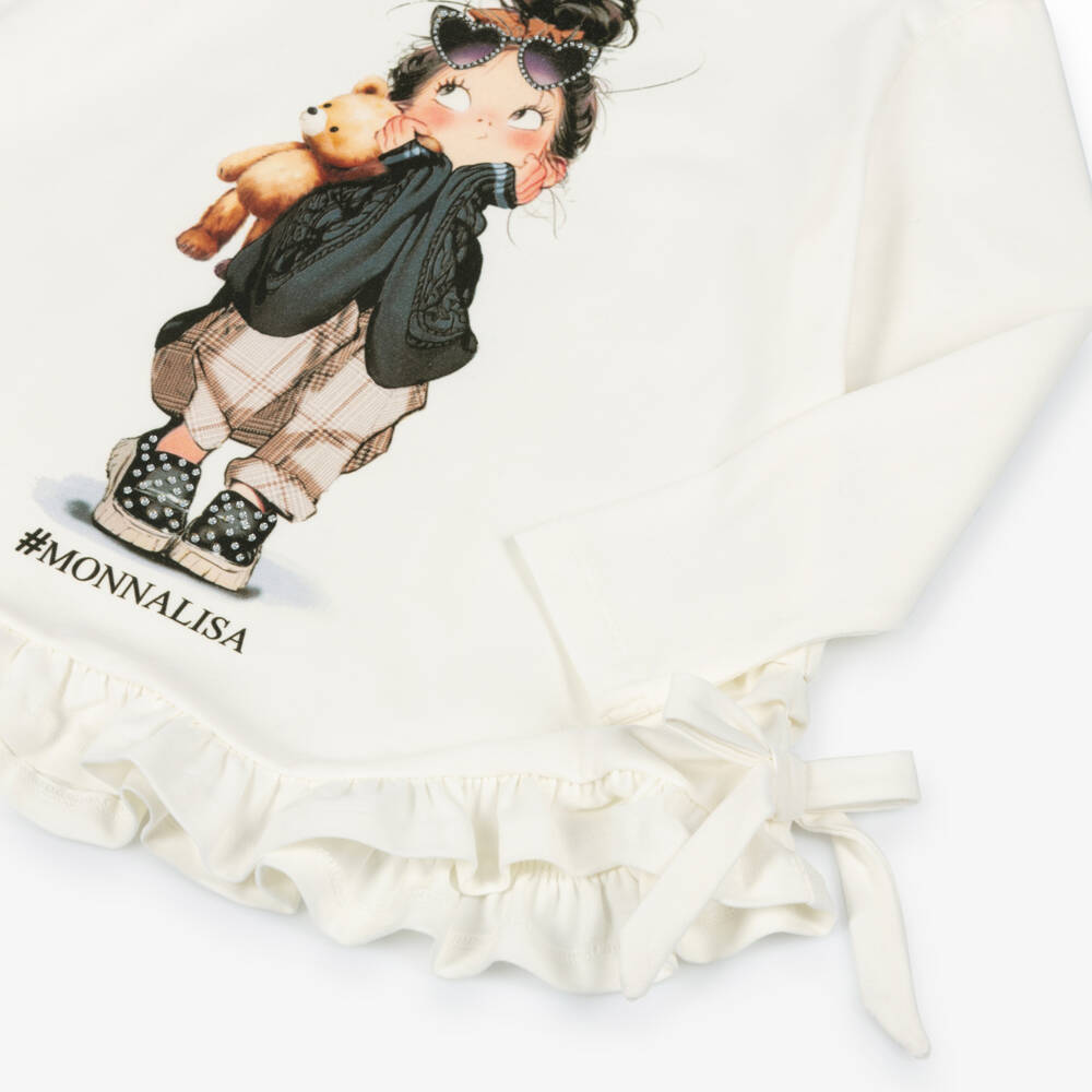 Monnalisa-Girls Ivory & Black Cotton Teddy Print Leggings Set | Childrensalon Outlet