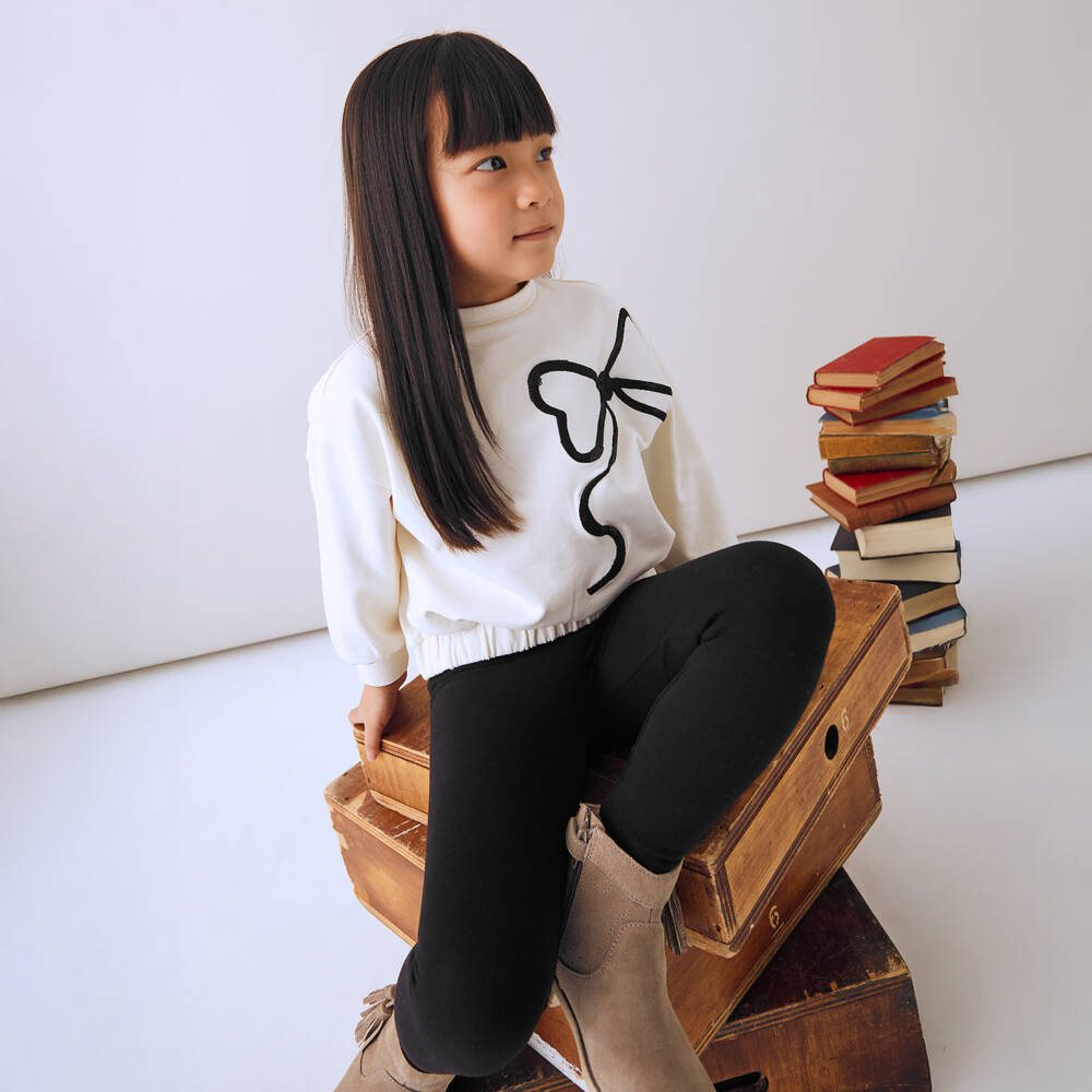 Mayoral-Girls Ivory & Black Sequinned Bow Leggings Set | Childrensalon Outlet