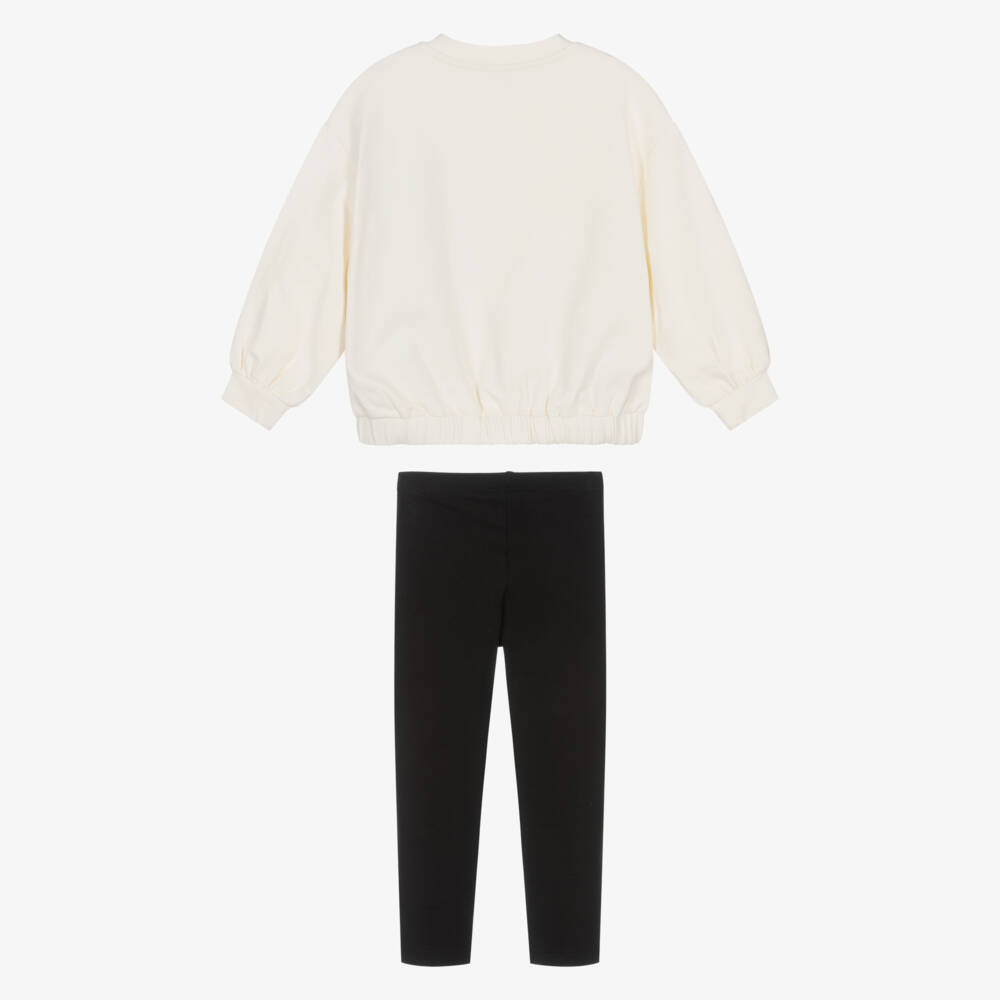 Mayoral-Girls Ivory & Black Sequinned Bow Leggings Set | Childrensalon Outlet