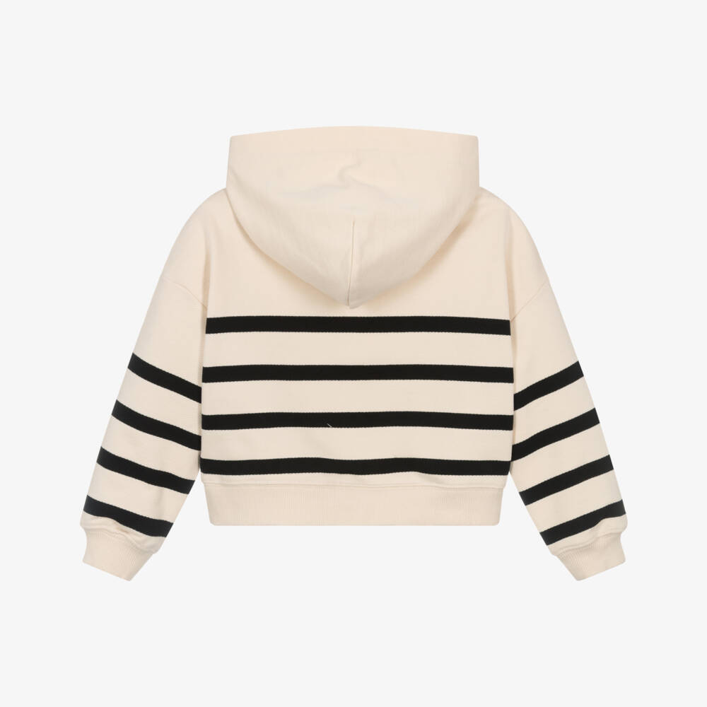 Calvin Klein-Girls Ivory & Black Striped Cotton Hoodie with Monogram Logo | Childrensalon Outlet