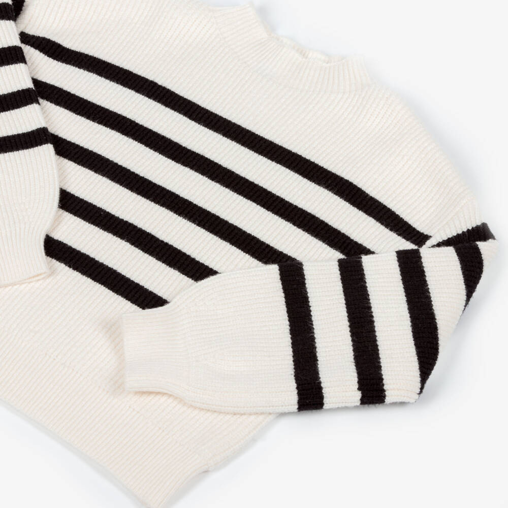 iDO-Girls Ivory & Black Striped Knitted Sweater | Childrensalon Outlet