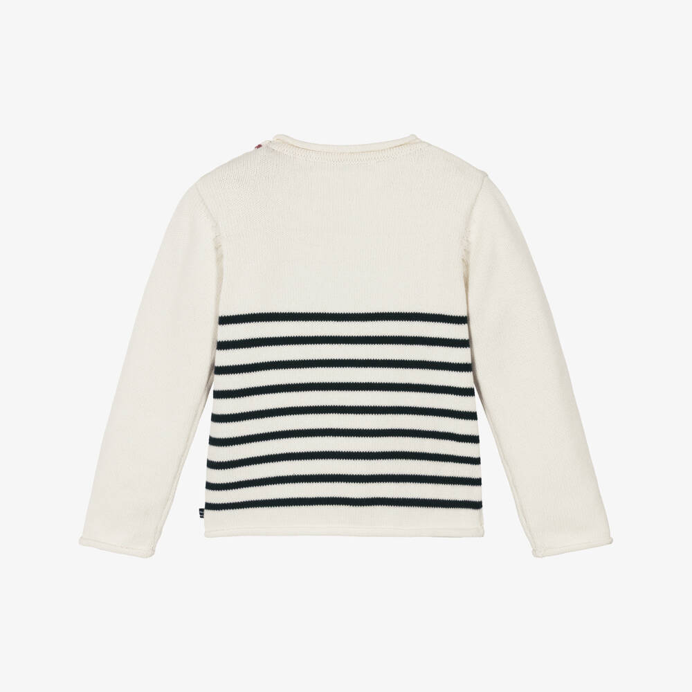 Week-end à la mer-Girls Ivory & Blue Breton Stripe Cotton Jumper | Childrensalon Outlet