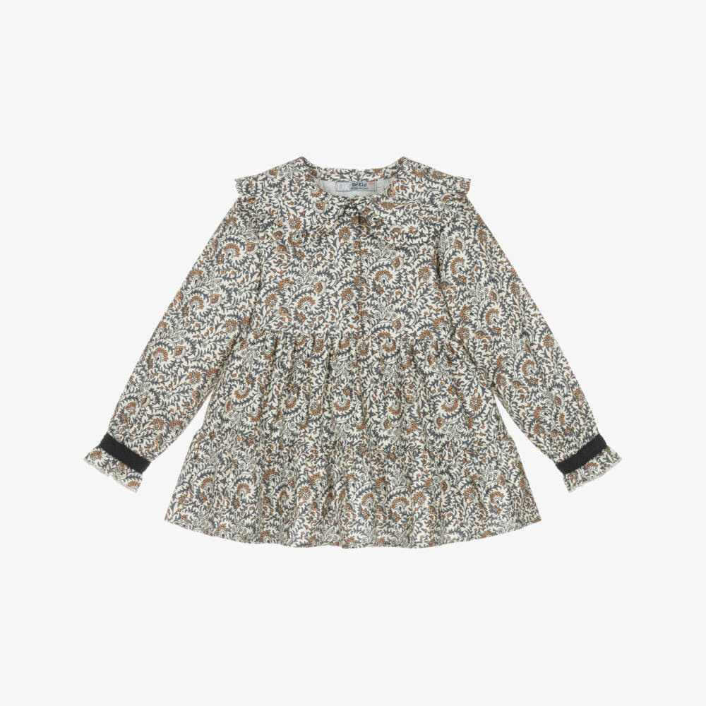 Dr. Kid-Girls Ivory & Blue Brushed Cotton Floral Dress | Childrensalon Outlet