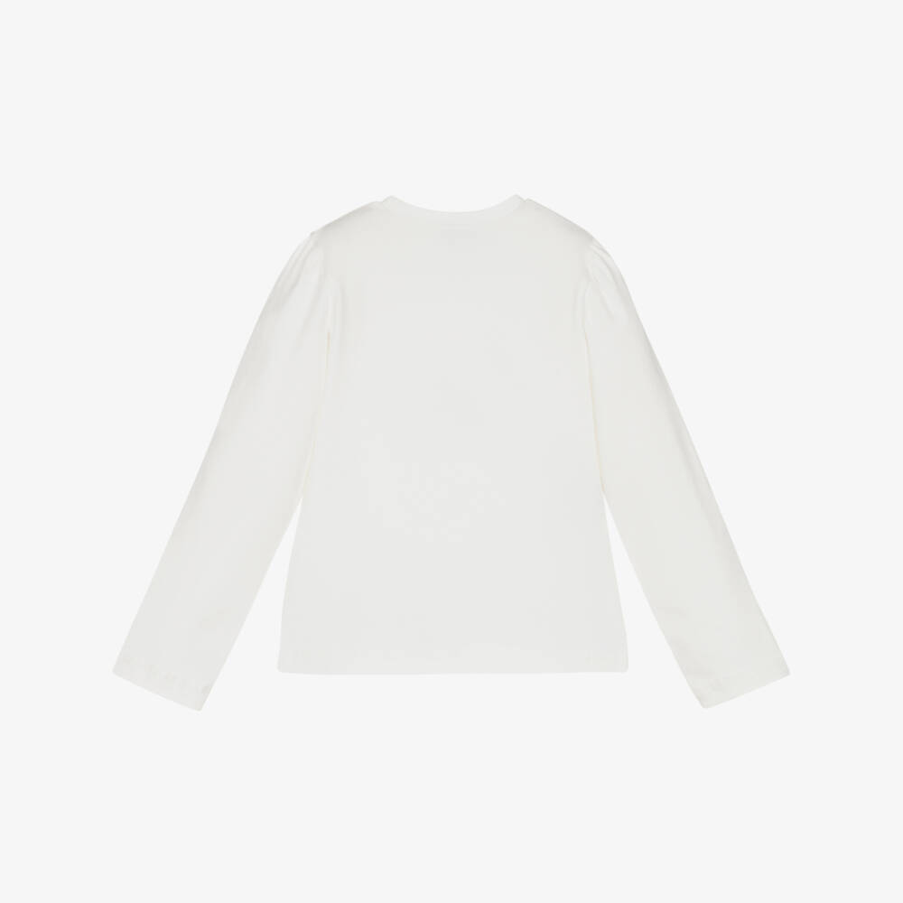 Mayoral-Girls Ivory & Blue Cotton Long-Sleeve Graphic Top | Childrensalon Outlet