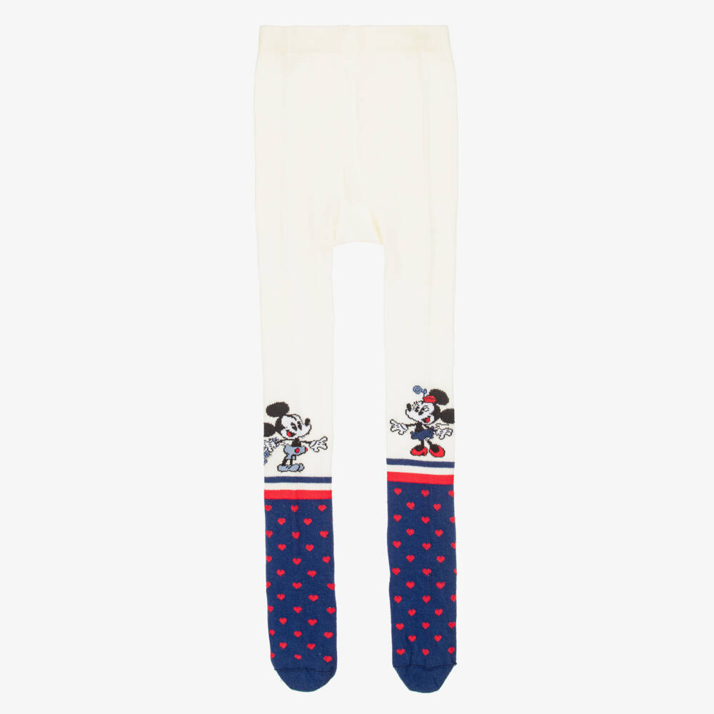 Monnalisa-Girls Ivory & Blue Disney Mickey & Minnie Tights | Childrensalon Outlet