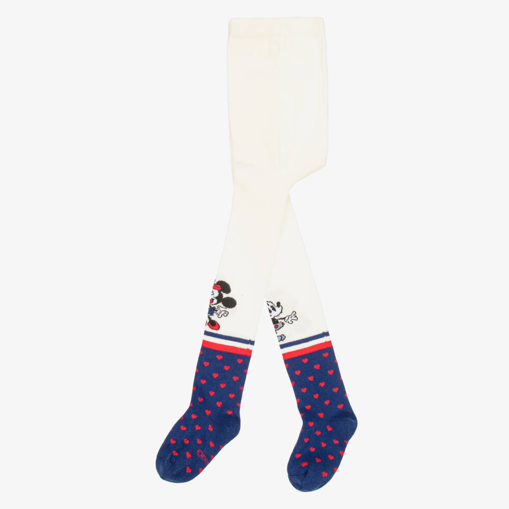 Monnalisa-Girls Ivory & Blue Disney Mickey & Minnie Tights | Childrensalon Outlet
