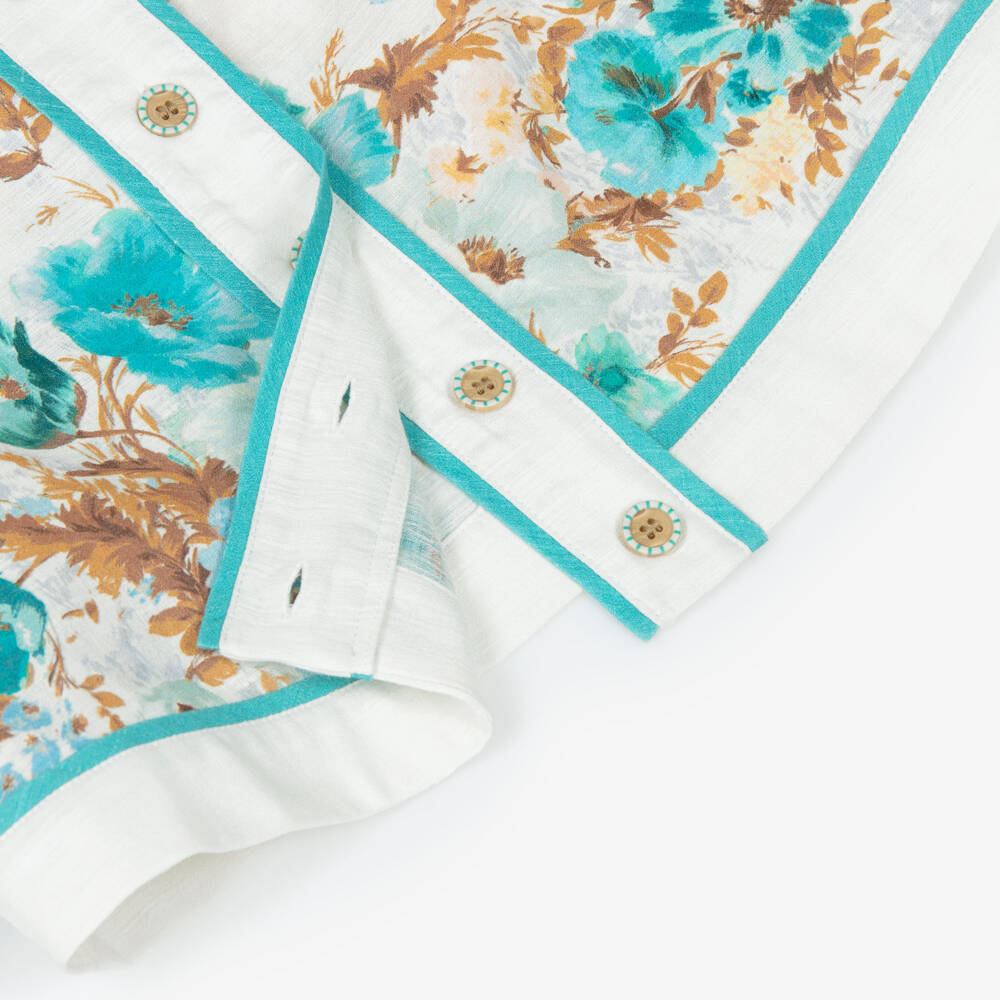 Zimmermann-Girls Ivory & Blue Floral Cotton Shirt | Childrensalon Outlet