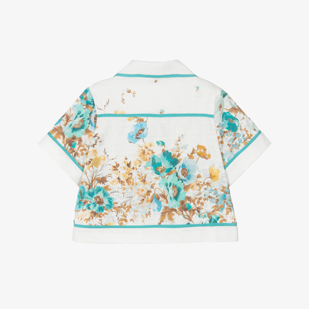 Zimmermann-Girls Ivory & Blue Floral Cotton Shirt | Childrensalon Outlet