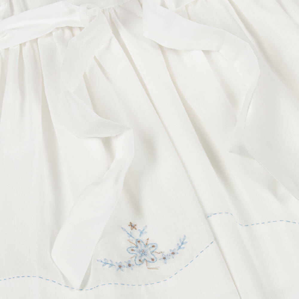 Sarah Louise-Girls Ivory & Blue Hand-Smocked & Embroidered Cotton Dress | Childrensalon Outlet